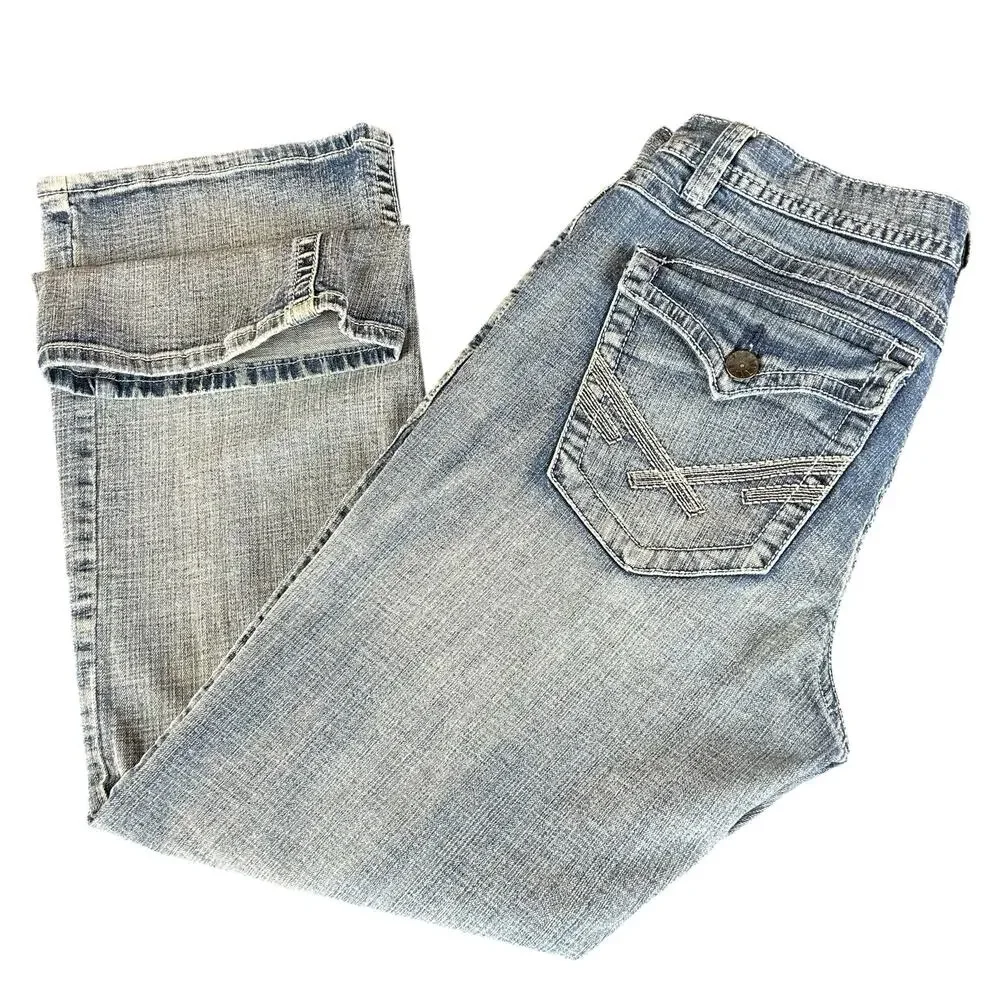 Axel Men Jeans Size 34 X 30 Light Blue Stone Wash Bootcut Mid Rise Western Denim